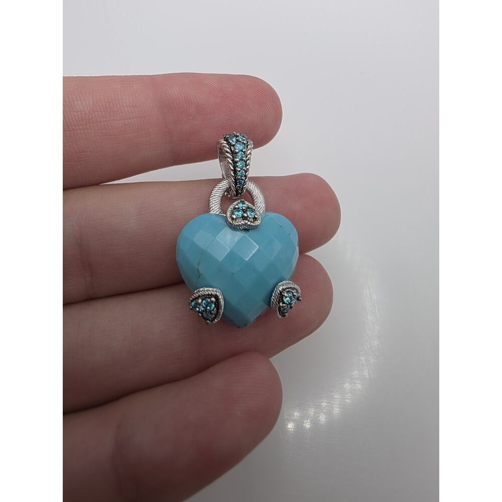 Judith Ripka Sterling Silver Turquoise CZ Blue Heart Pendant - Picture 2 of 11